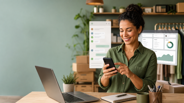 Empreendedor usando WhatsApp Business para atendimento ao cliente