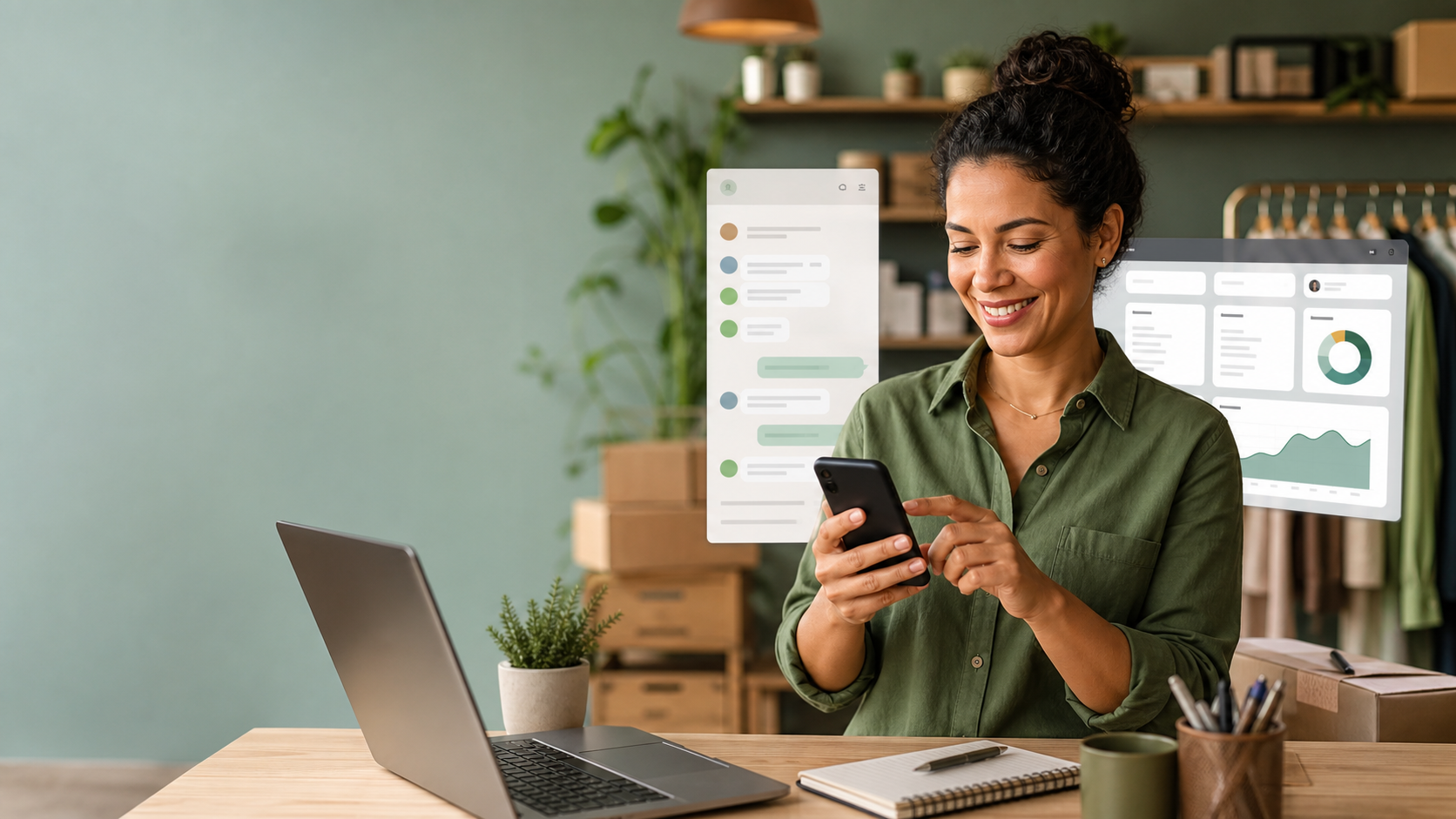 Empreendedor usando WhatsApp Business para atendimento ao cliente